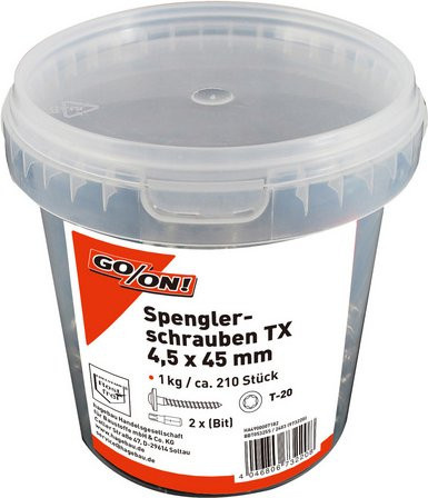 GO/ON! Spenglerschraube mit Ovalkopf in Silber, Torx, Edelstahl, 4 x 45 mm, 1 kg Eimer - Bild 1