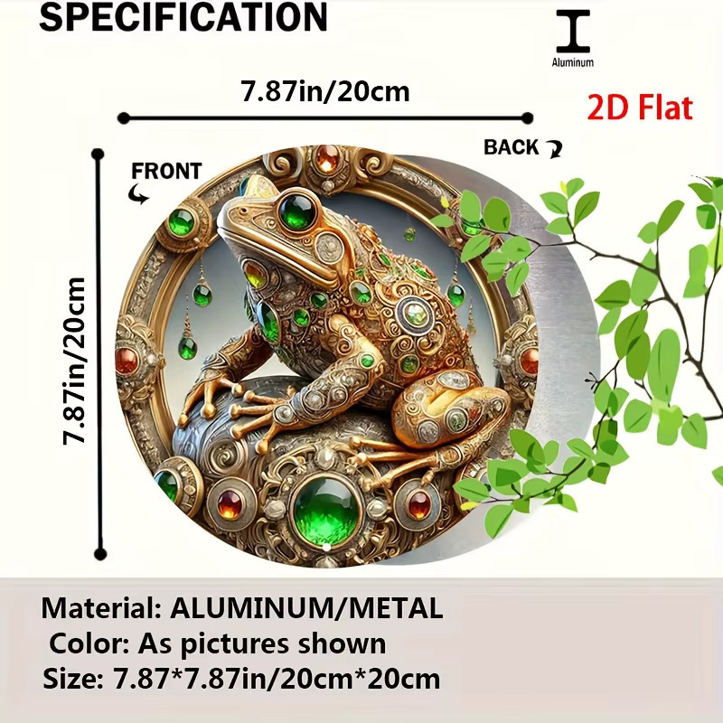 Potdemiel Rundes Aluminiumschild Gold mit Kröten-Motiv – Retro Metallwandkunst mit verziertem Rahmen, Durchmesser: 20 cm - Bild 2