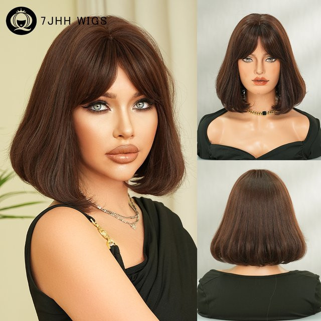 7JHH WIGS Perücke Damen, Bob-Perücke, Mokkabraun, Synthetisch - Bild 1