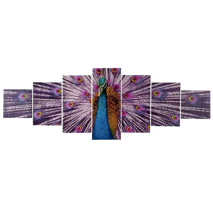 MCW Leinwandbild Pfau im modernen Design, 7-teiliges Set, Multicolor, Breite: 245 cm, Höhe: 87 cm - Bild 2