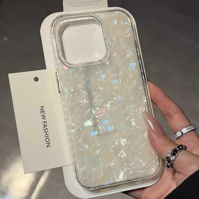 NMEGOU Schutzhülle mit Muschelmuster und Laser-Design für iPhone 11 bis iPhone 17 Pro Max Plus, Stoßfest, Farbe: Weiß - Bild 1