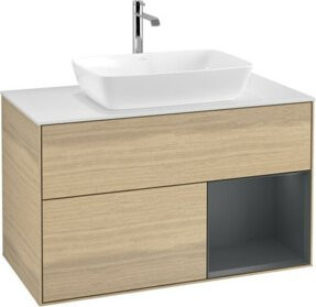 V&B Waschtischunterschrank Finion 100 Wandbeleuchtung in Weiß und Eiche lackiert, Breite: 100 cm, Tiefe: 50,1 cm, Höhe: 50,1 cm - Bild 1