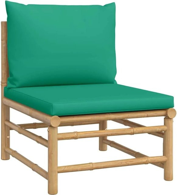 vidaXL Garten-Mittelsofa aus Bambus mit grünen Polsterkissen im Boho-Stil - Bild 1