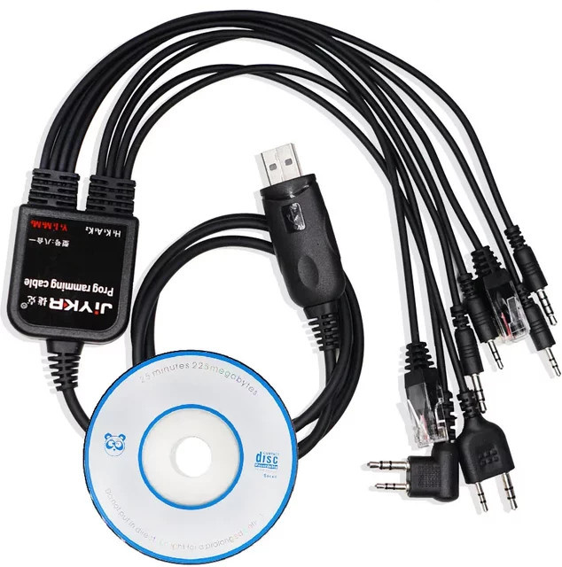 8 in 1 USB-Programmierkabel für Walkie Talkies und Funkgeräte von Baofeng, Kenwood, Motorola, Yaesu und Icom in Schwarz - Bild 1