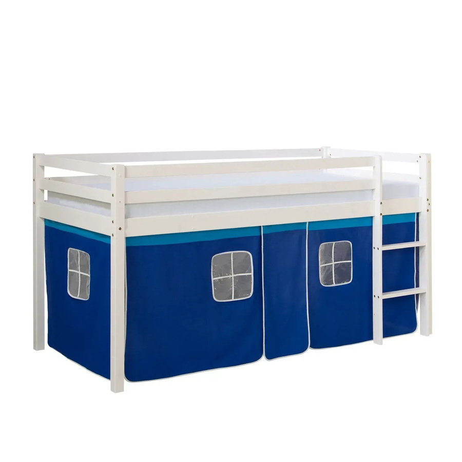 Homestyle4u Hochbett aus Kiefernholz mit Vorhang und Lattenrost in Weiß - Bild 2