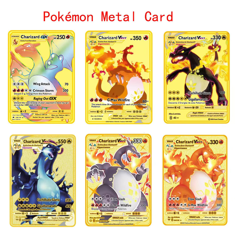 Bandai Pokémon Metallkarte, Englisch, Pikachu Glurak Mewtu Blastoise Vmax, Glänzende Buchstaben, Spielkarten Sammlung - Bild 2