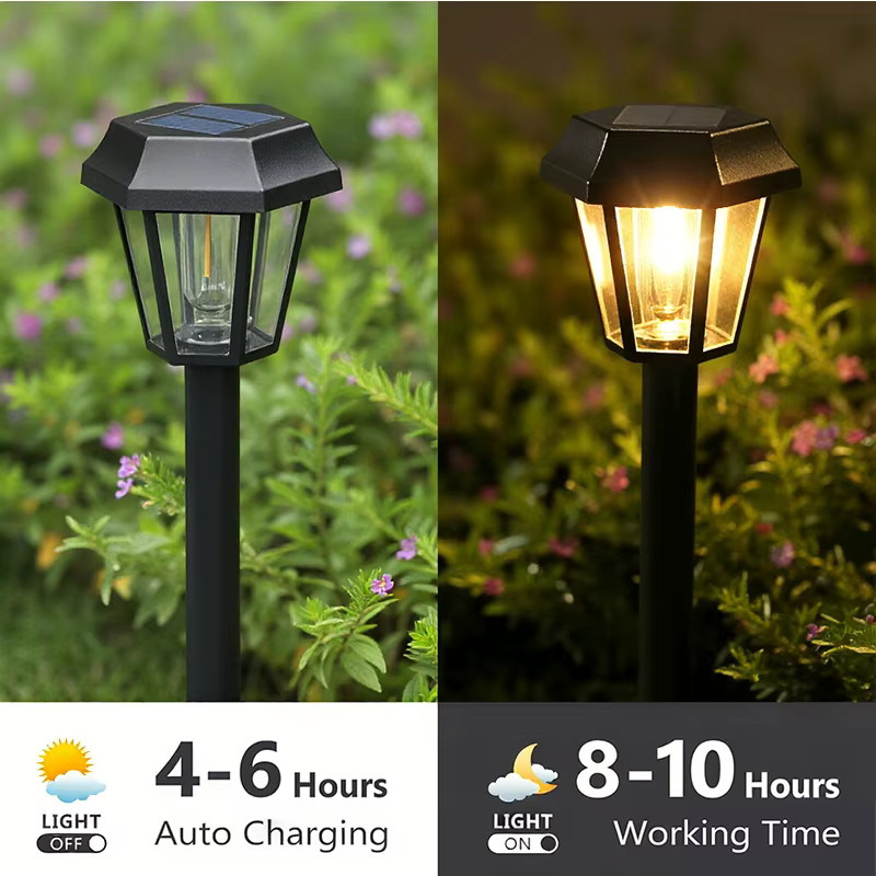 LINYILIGHT Solar-Landschaftslampe Sechseckige Solarleuchten für Garten und Gehweg in Schwarz mit warmweißem Licht - Bild 4