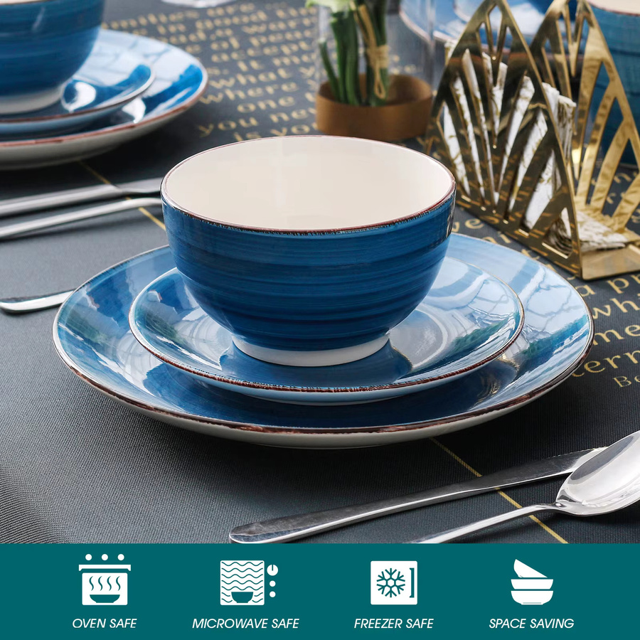 vancasso Bella Geschirrset aus Steinzeug, blau, 32-teiliges Dinner-Service mit Tellern, Desserttellern, Müslischalen und Bechern - Bild 4
