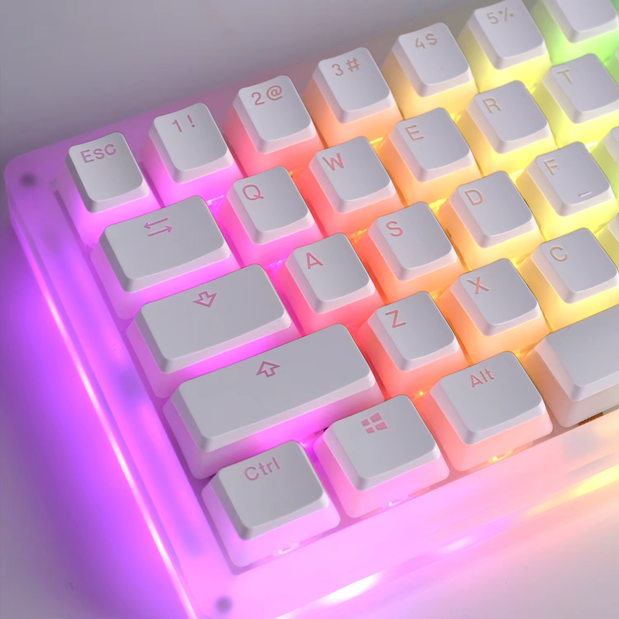 Letter Drive Pudding Keycaps in Weiß, 129 Tasten PBT Double Shot OEM-Profil für mechanische Tastaturen mit MX-Schaltern, ISO-Layout und RGB-Hintergrundbeleuchtung - Bild 2