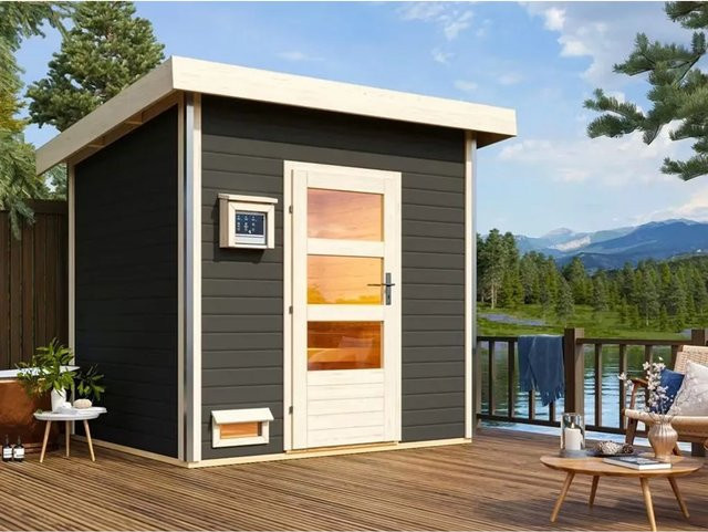 Karibu Saunahaus Norge aus Fichtenholz in Grau B/T/H: 231 x 196 x 238 cm - Bild 1