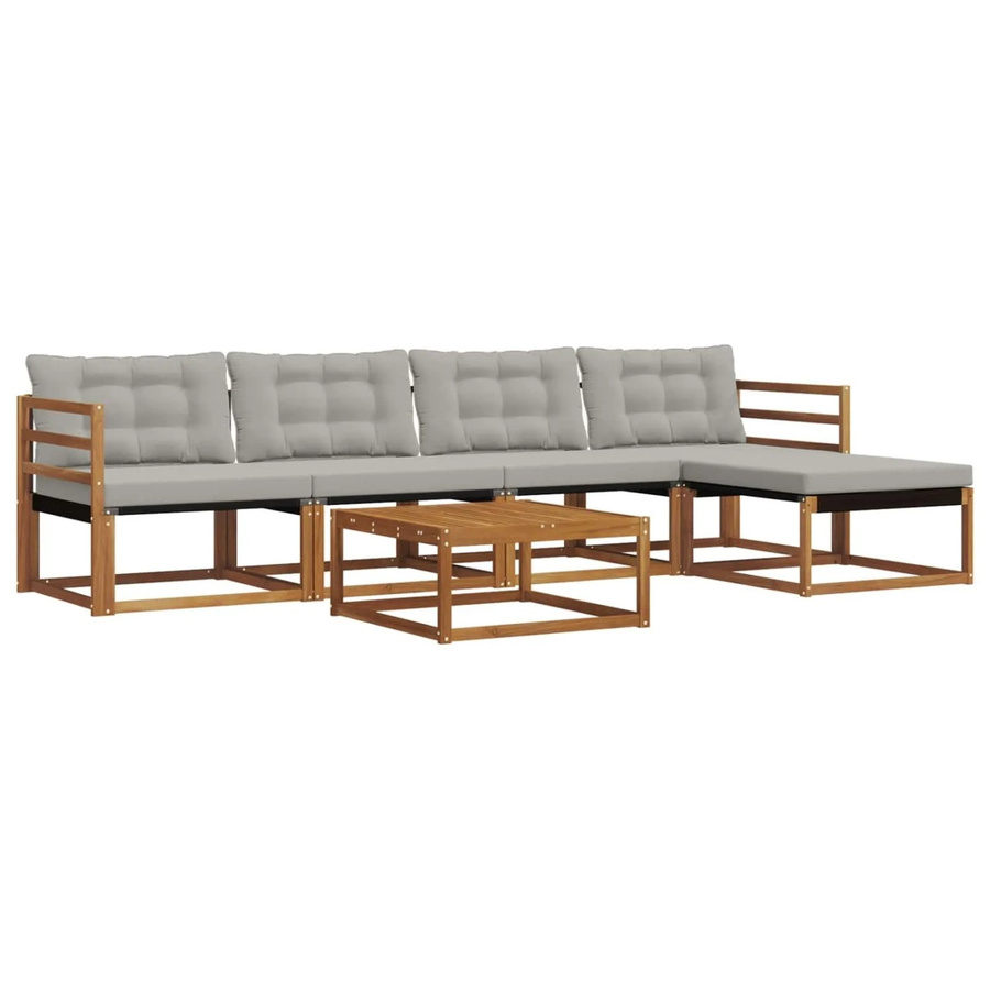 vidaXL Outdoor-Sofagarnitur 6-teilig aus Akazienholz und Textilene in Grau mit UV-beständigen Kissen - Bild 2
