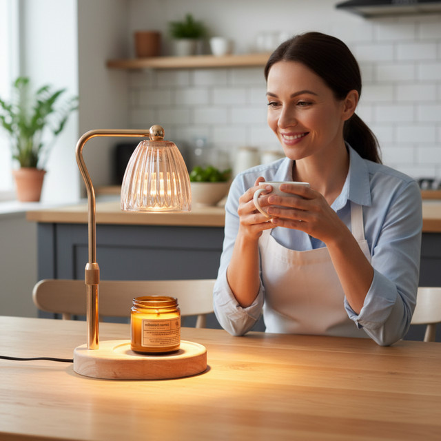 RUNTOIN Kerzenwärmerlampe in Gold/Messing mit Dimmer, höhenverstellbar und transparentem Glasschirm, 35 W - Bild 1
