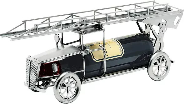 Hinz und Kunst Weinflaschenhalter Feuerwehr mit Drehleiter aus Metall in Silber - Bild 1