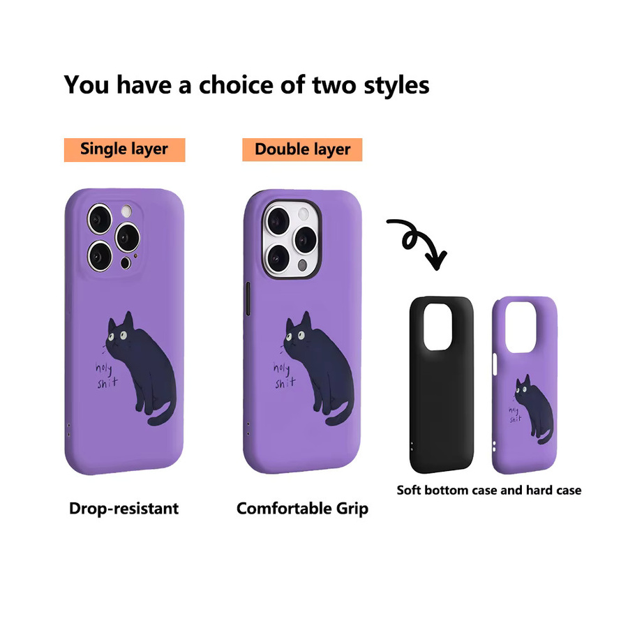Potdemiel Handyhülle Lavendel Sassy Black Cat für iPhone 17 16 15 14 13 12 Pro Max Plus mit doppelschichtiger Rückseite in Lila und Schwarz - Bild 3