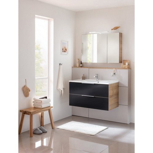 Fackelmann Badmöbel-Set B.Brillant Waschplatz in Asteiche und Anthrazit mit Gussmarmor-Waschtisch, B/T/H: 100 x 54,2 x 48,9 cm - Bild 3