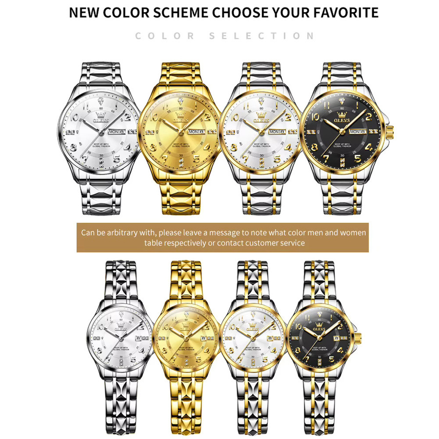 OLEVS Armbanduhr Paar, Quarz, Edelstahl, Gold, Weiß, Unisex - Bild 4