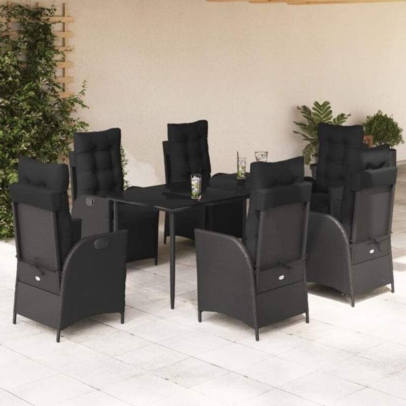 7-teilige moderne Garten-Essgruppe aus Poly-Rattan mit Kissen in Schwarz von vidaxl, Tisch B: 160 cm, T: 80 cm - Bild 1