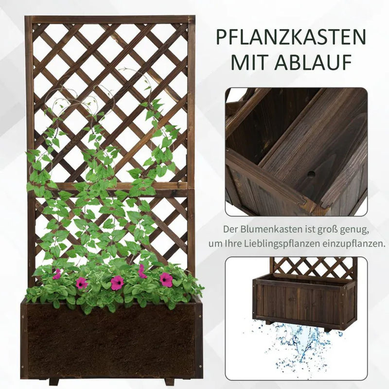 Outsunny Pflanzkasten mit Rankgitter aus Tannenholz in Braun für den Garten, B: 72,5 cm, T: 31,5 cm, H: 149,5 cm - Bild 5