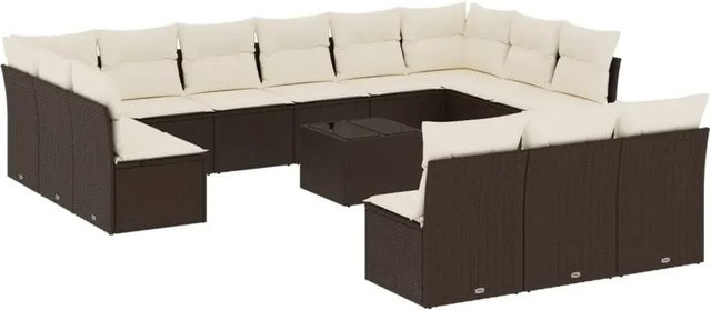 vidaXL 14-tlg. Garten-Sofagarnitur aus Polyrattan in Braun mit Kissen und L-Form - Bild 1