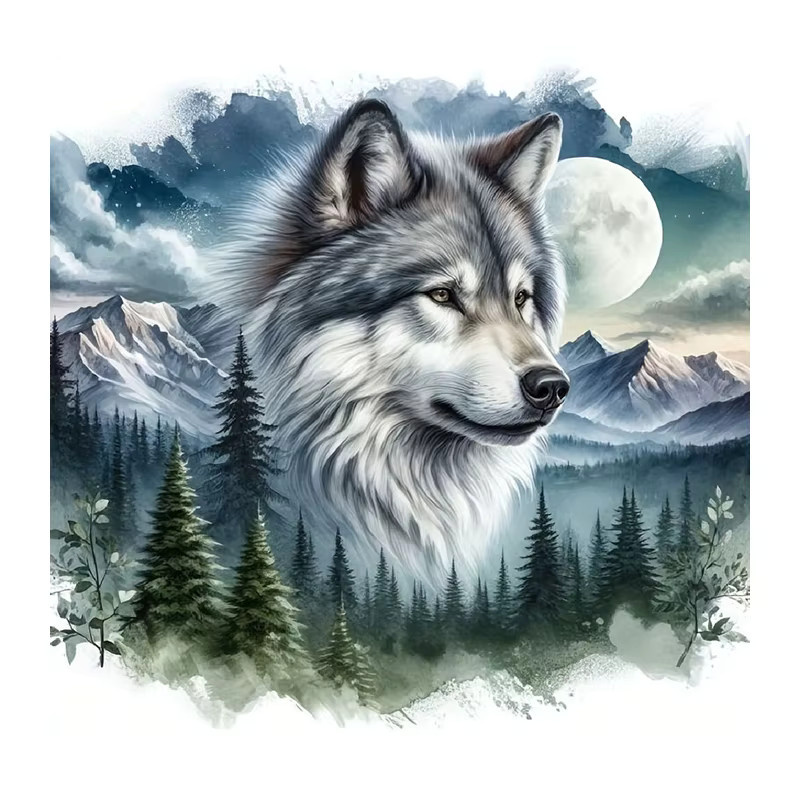 Huacan Diamantgemälde Wolf und Berg als Tierlandschaft im modernen Design, Mehrfarbig, B/H: 20 x 20 cm - Bild 4