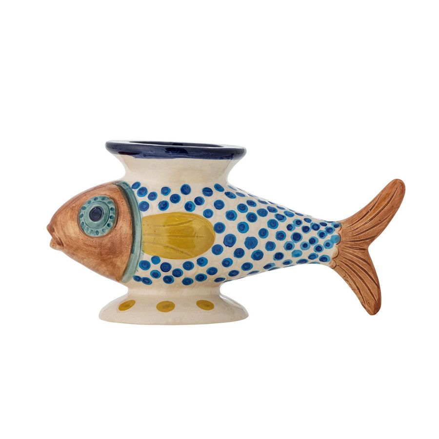 Bloomingville Nobu Fischförmige Keramikvase in Beige, Blau, Braun und Multicolour, Höhe: 30,5 cm, Breite: 12,0 cm, Tiefe: 12,0 cm - Bild 1