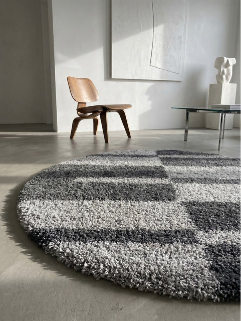 Hochflorteppich WERFEN von Kadima Design, kariert, Grau, Ø 200 cm - Bild 1