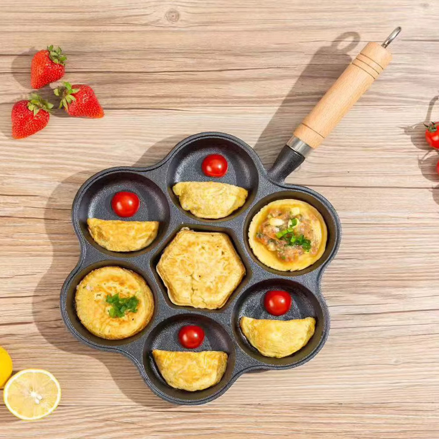 Antihaft Pfanne aus Gusseisen mit 1-7 Löchern für Eier, Omelett und Kuchen in Schwarz - Bild 3