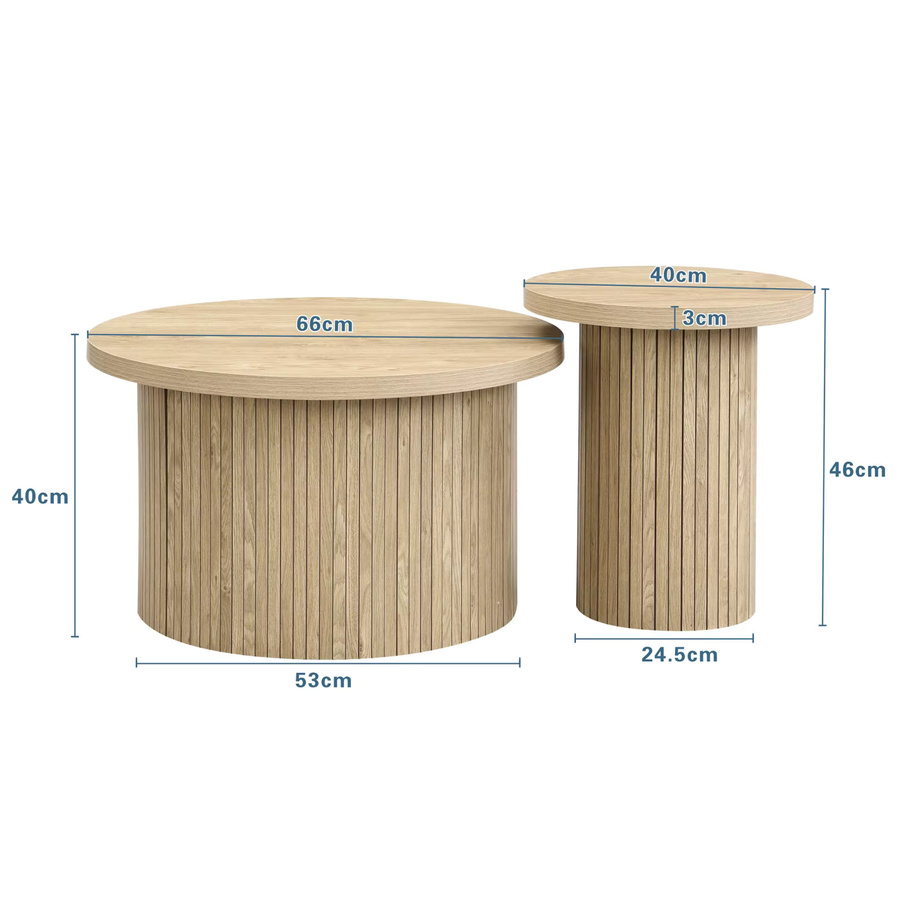 Anajqaqia 2er-Set Couchtisch Nesting Set, runde Beistelltische in Wood color, B/T/H: 66 x 66 x 40 cm und 40 x 40 x 46 cm - Bild 2