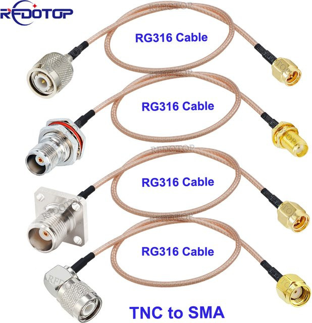 RFDOTOP RG-316 Koaxial-Verlängerungskabel SMA auf TNC Jumper Kabel 50 Ohm, Farbe: Silber - Bild 1