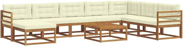 vidaXL Outdoor-Sofagarnitur aus Akazienholz mit 9-teiligem Set und Kissen in Natur und Creme - Bild 1