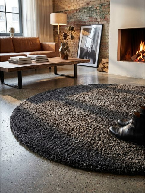 Kadima Design Hochflorteppich SALZACH, einfarbig, Grau, Durchmesser: 80 cm - Bild 1