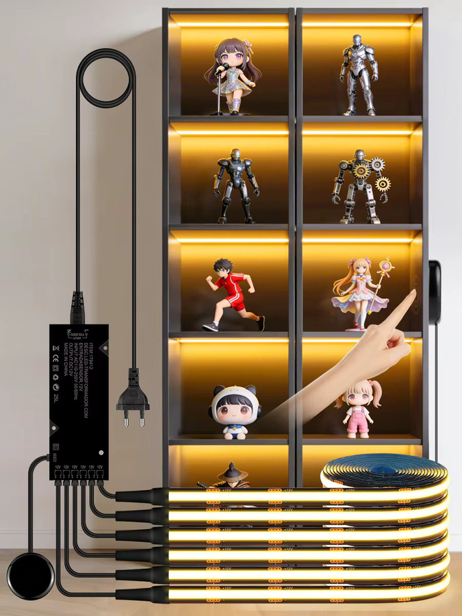 Rybakov COB-LED-Streifenleuchte in Schwarz, dimmbar, Warmweiß, ideal für TV-Hintergrundwände, Küchenschränke und Holzlamellen-Paneele - Bild 7