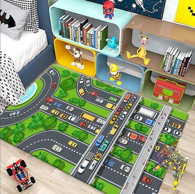 Lodestar Kinder Spielteppich mit Straßenverkehrskarte und Stadtmotiv, rutschfest und waschbar, Mehrfarbig, B/T: 60 x 40 cm - Bild 1