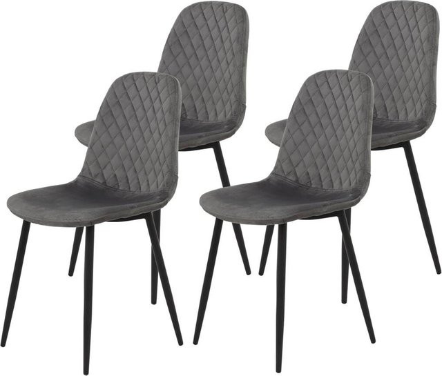 4er Set Stühle Hela in Grau mit Samtvelour und Rautensteppung im Retro-Look, B/H/T: 44 x 89 x 53,5 cm - Bild 1