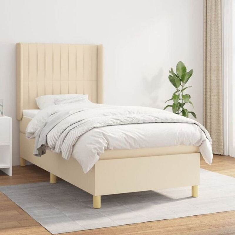 Vidaxl Boxspringbett mit Matratze in Beige aus Stoff und Massivholz, B/T/H: 100 x 200 cm - Bild 1