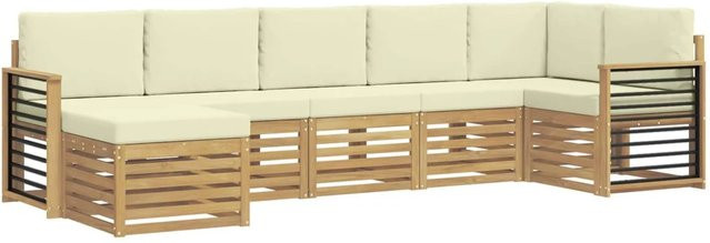 vidaXL Outdoor-Sofagarnitur 7-teilig aus Akazienholz in Weiß und Beige mit L-Form und Polstern - Bild 1