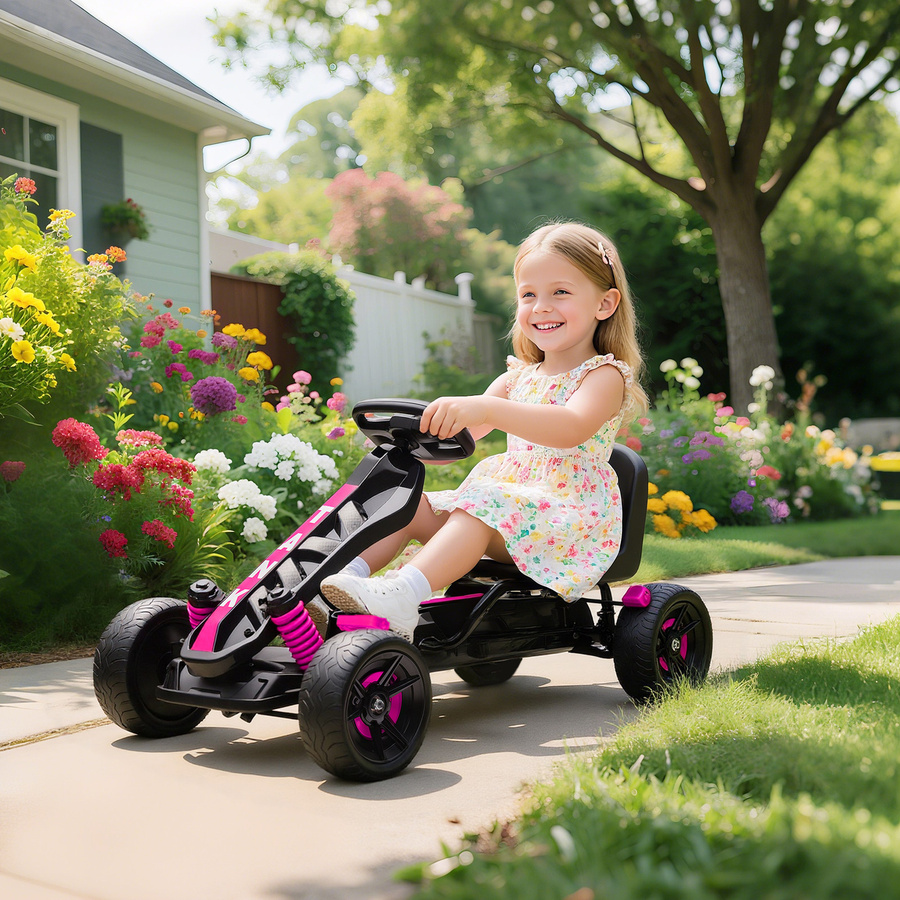 AIYAPLAY Gokart Tretauto mit Handbremse und automatischem Kupplungssystem in Rosa für Kinder ab 3 Jahren - Bild 2