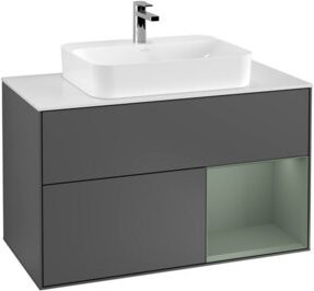 V&B Waschtischunterschrank Finion 100 mit Wandbeleuchtung in Anthrazit lackiert, B/T/H: 100 x 50,1 x 50,1 cm - Bild 1