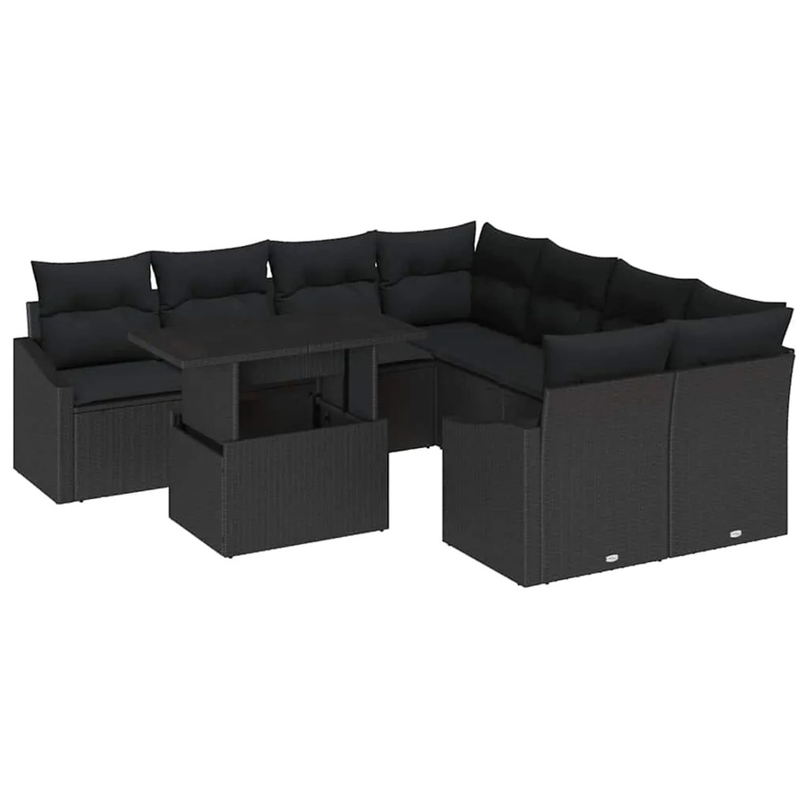 vidaXL 9-teilige Garten-Sofagarnitur aus Poly Rattan mit Kissen in Schwarz - Bild 2