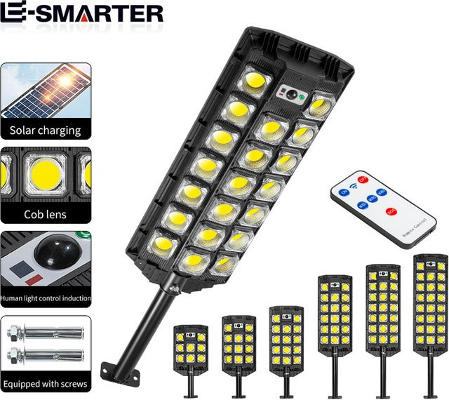 ESMARTER LED Solar Straßenlaterne Schwarz mit einstellbarem Winkel für Garten und Wand - Bild 1