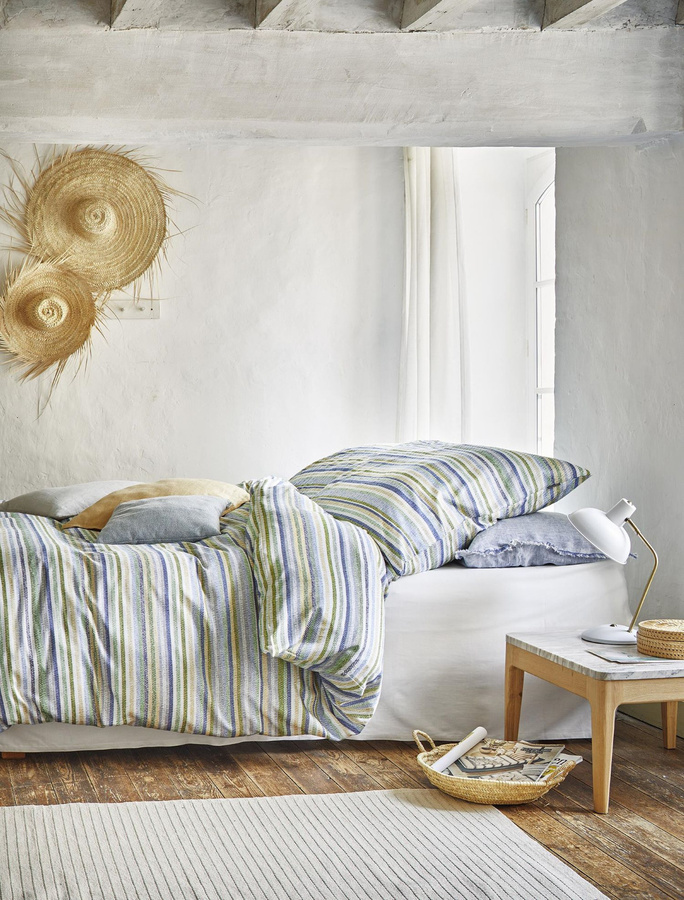 Irisette Easy Soft-Seersucker Bettwäsche aus Baumwolle mit Streifen in Grün, Beige und Blau, B/H: 155 x 220 cm mit Kissenbezug 80 x 80 cm - Bild 1