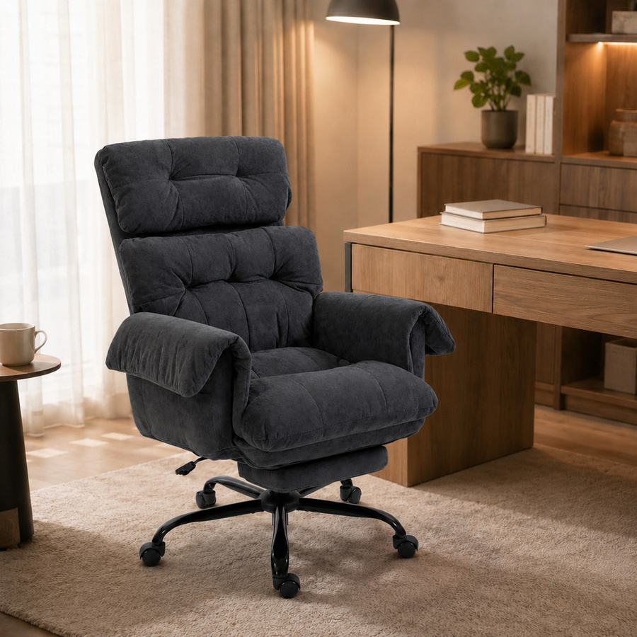 Ergonomischer HOMCOM Bürostuhl mit Samt-Optik in Dunkelgrau, gepolsterter Schreibtischstuhl mit Armlehnen und Fußstütze, höhenverstellbarer Drehstuhl für das Home-Office - Bild 2