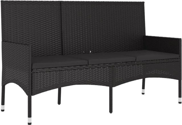 vidaXL Gartenbank 3-Sitzer aus Poly Rattan und Metall mit Kissen in Schwarz - Bild 1