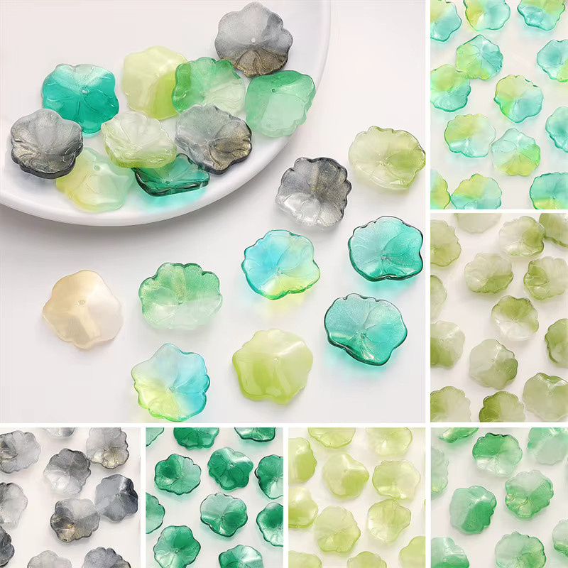5 Stück Randperlen Glas, Lotusblattmuster, Celadon, 22 x 25 mm - Bild 1