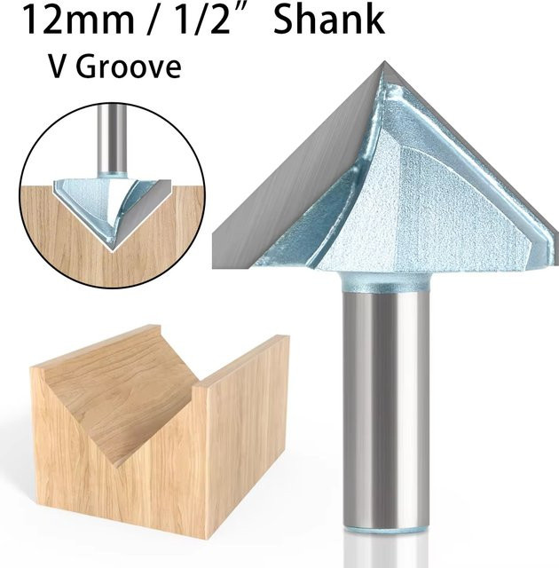 JGZUI 90-Grad-V-Nut-Fräser mit 12 mm 1/2 Zoll Schaft und 50–60 mm Durchmesser in Silber für die Nutfräsung von Aluminium-Verbundplatten und Holzbearbeitung - Bild 1