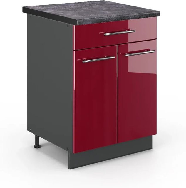 Vicco Küchenunterschrank Fame-Line in Bordeaux Hochglanz und Anthrazit mit Schublade, Breite: 60 cm, Höhe: 82 cm, Tiefe: 32,53 cm - Bild 1