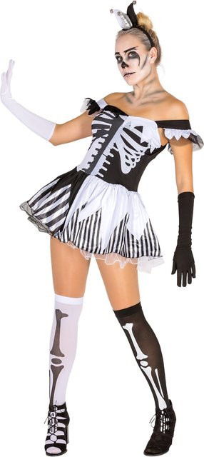 tectake Frauenkostüm Black White Skeleton, Fantasy, Schwarz, Weiß, Bunt / Mehrfarbig, Plüsch / Textil - Bild 1