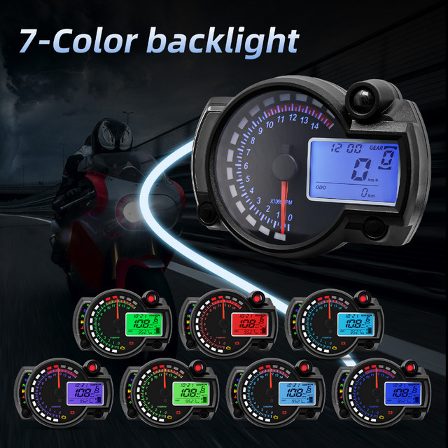 MAIMEIMI Universal Digitales Motorrad Tacho LED Dashboard mit 7 Farben für Honda Suzuki Yamaha Kawasaki Motocross mit Stundenmesser in Schwarz und Multicolour - Bild 1