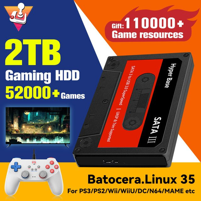 JMachen Batocera.Linux 35 Tragbare Gaming-Festplatte mit 2TB Speicher und über 52000 Spielen in Schwarz, kompatibel mit PC und verschiedenen Konsolen - Bild 1