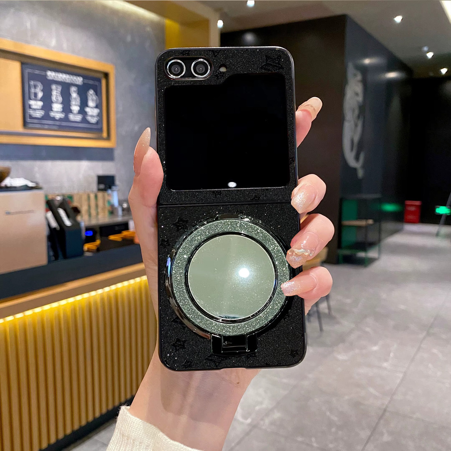 Luxuriöse Twinkle Star Matte Leder-Handyhülle mit Make-up-Spiegel und Ringhalterung für Samsung Galaxy Z Flip 7/7FE/6/5/4/3 5G in Weiß - Bild 3